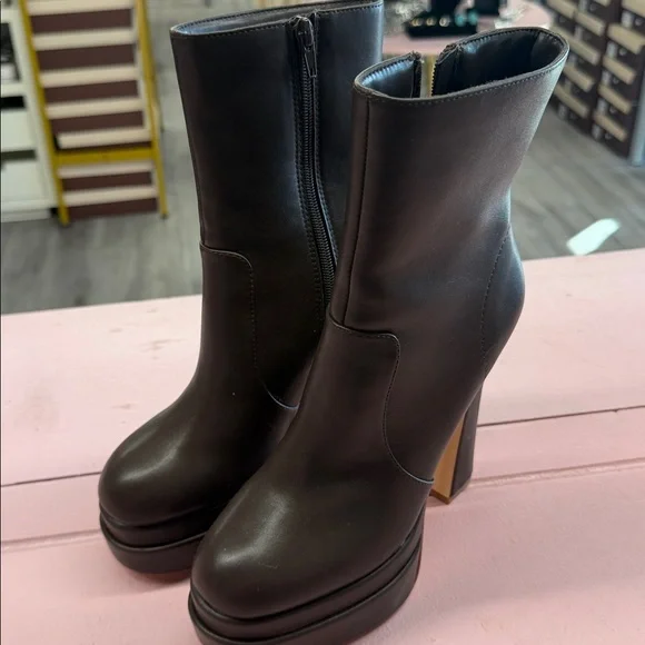 Brown Platform Ankle Boots - Picture 2 of 3